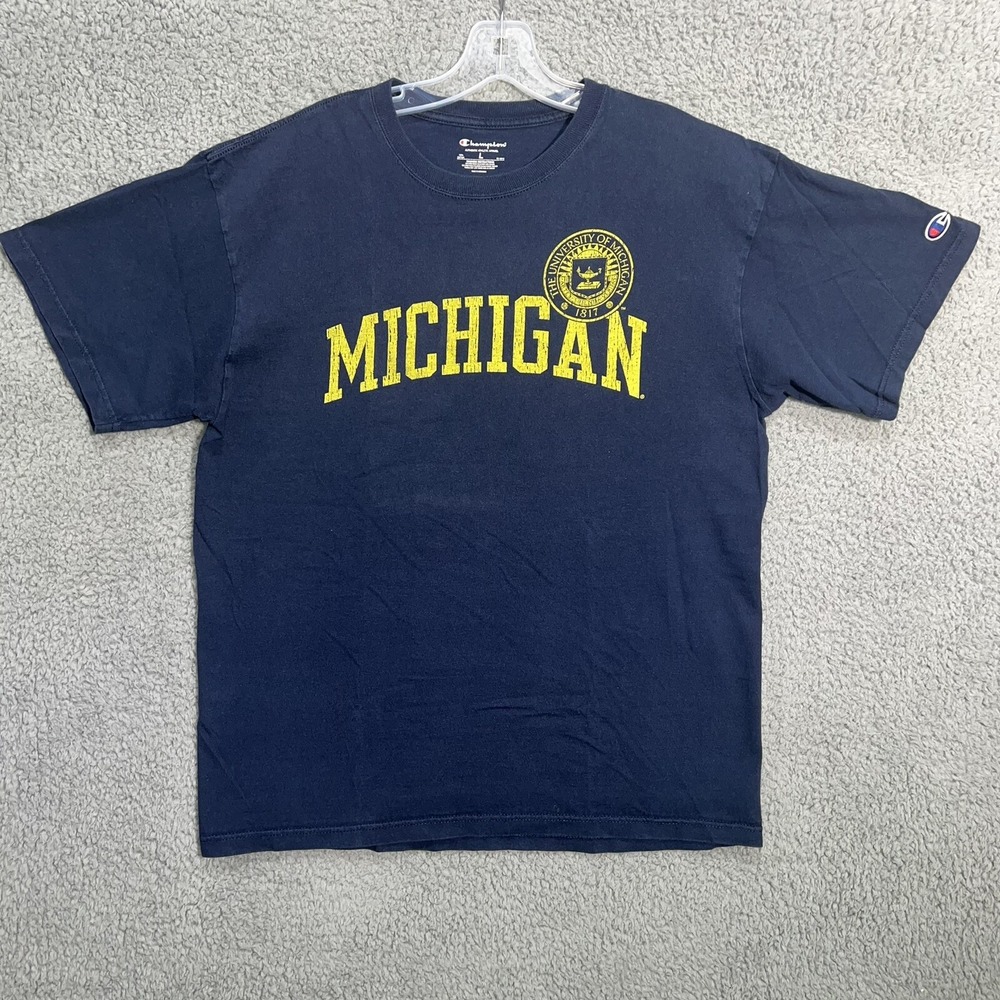 VTG Champion University of Michigan Wolverines T Shirt Men's Sz L Navy Blue Tee